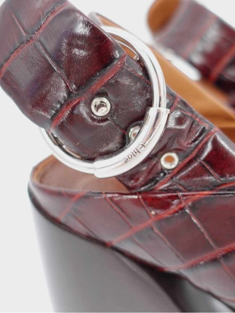 Chloé Croc Embossed Slingback Mule Block Heel Burgundy EU 38 - Picture 6 of 9